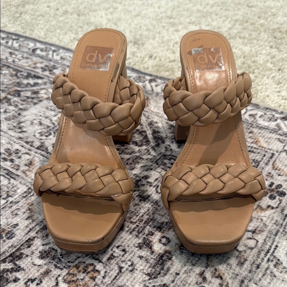 DV by Dolce Vita Presley Tan Heeled Sandals with Braided Detail